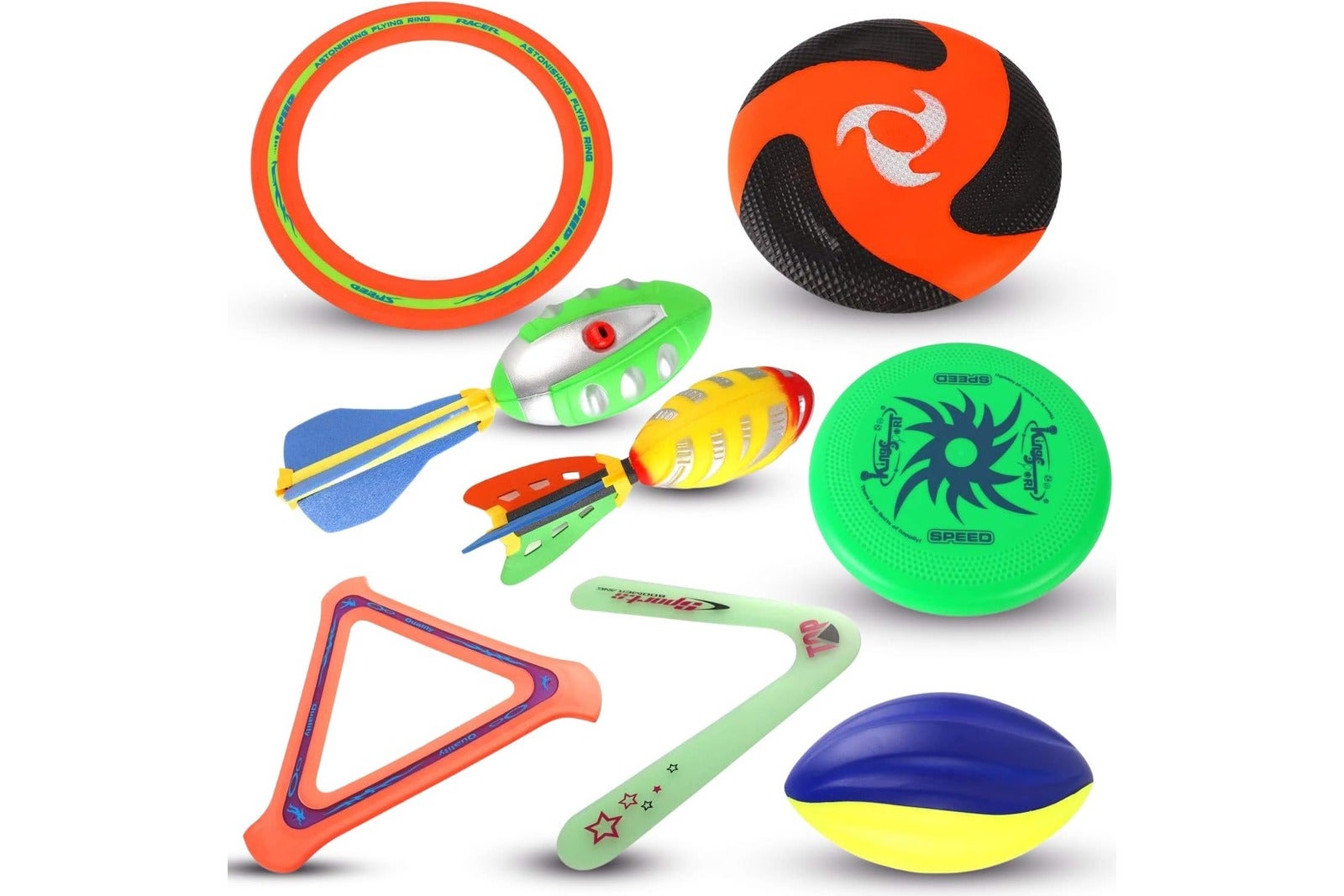 frisbees and balls