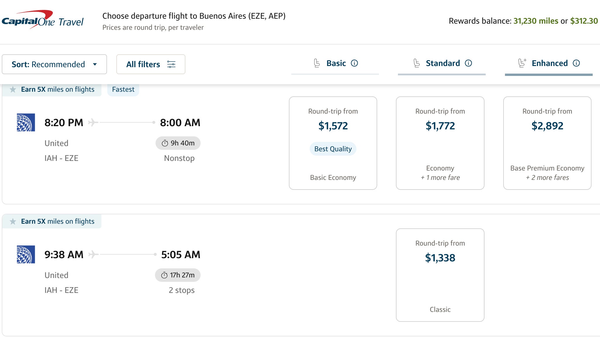 Capital One Travel portal screenshot
