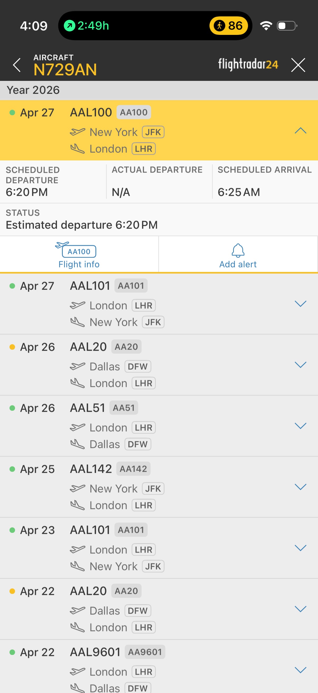 FlightRadar24 recent flight history. FLIGHTRADAR24