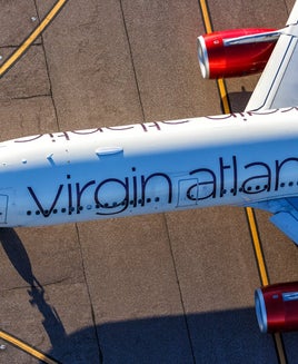 Aerial view photo Virgin Atlantic Airbus A330-300 airplane at Orlando Airport in the United States