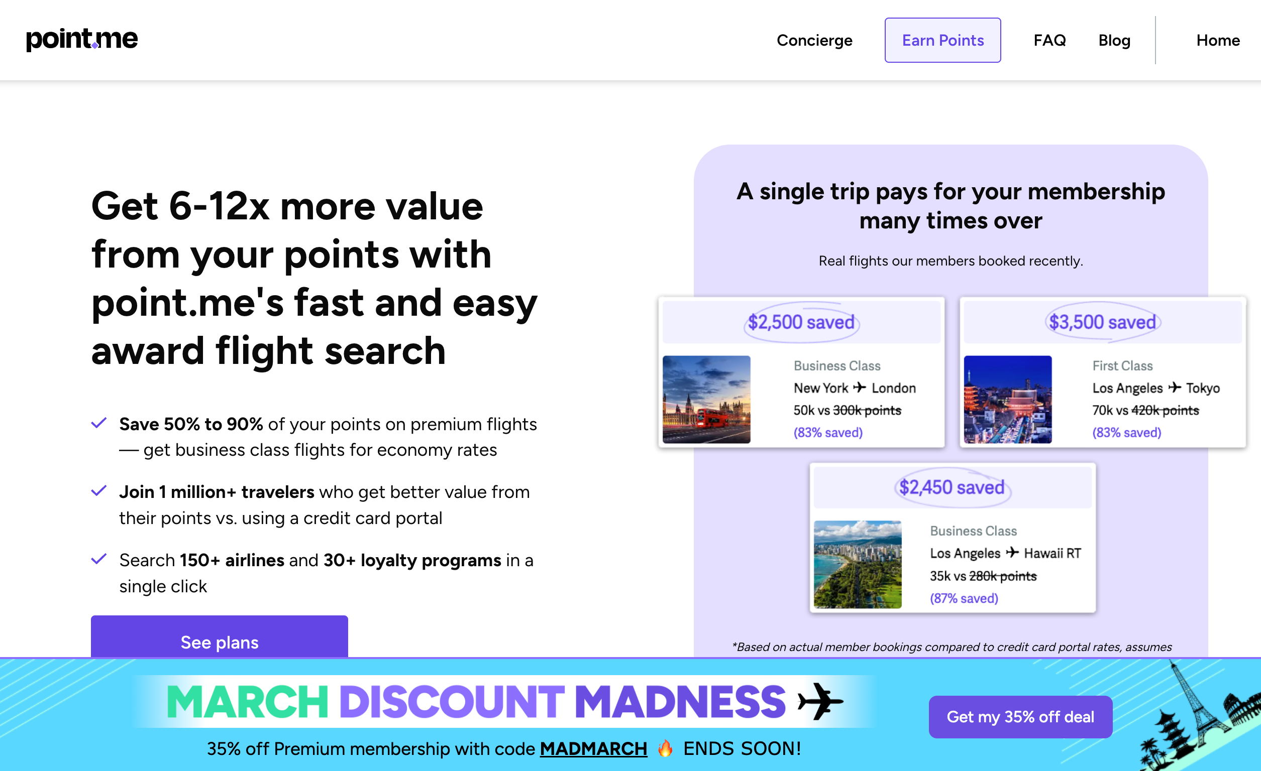 Points.me landing page for the concierge service.