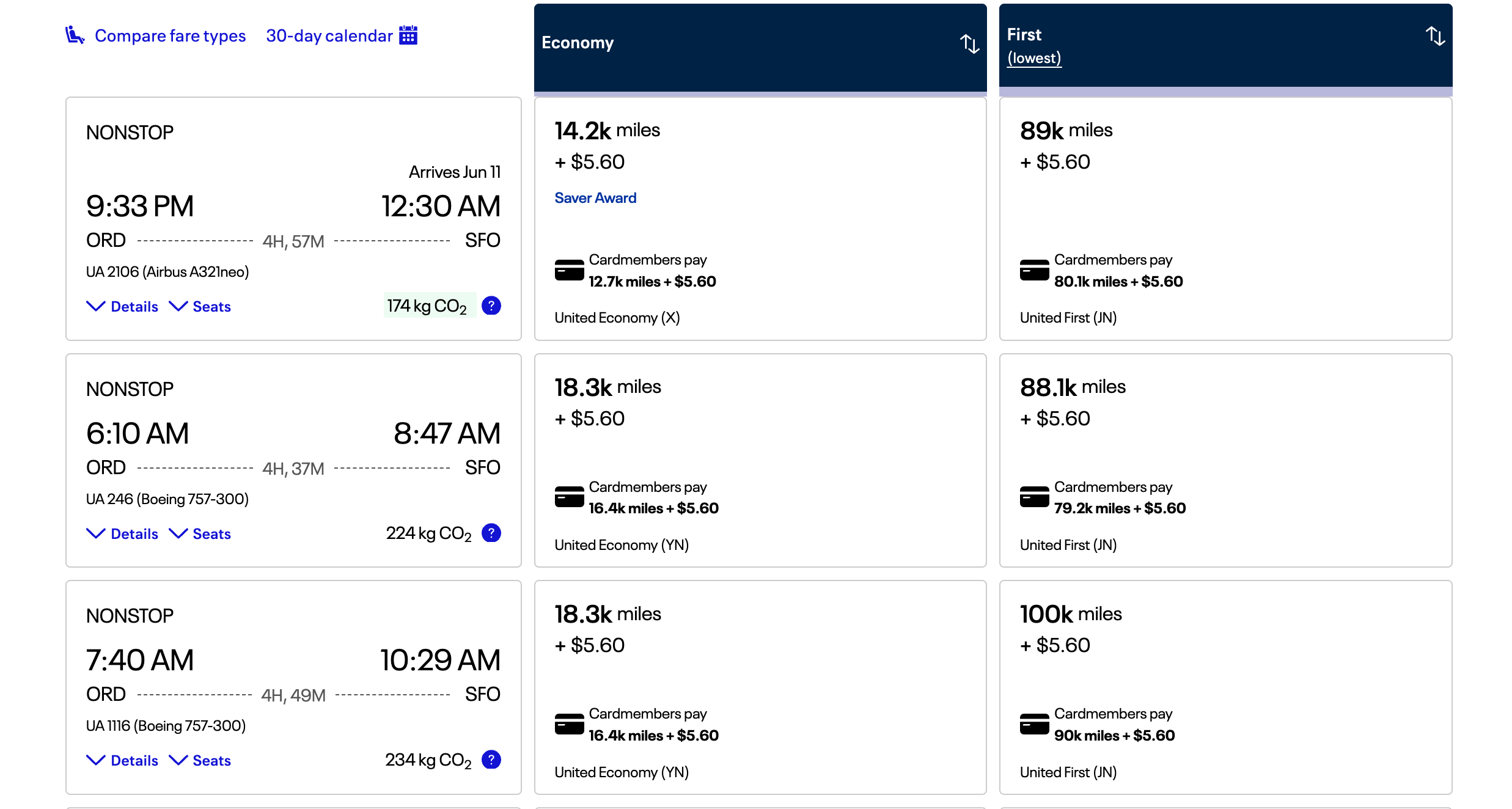 United award pricing