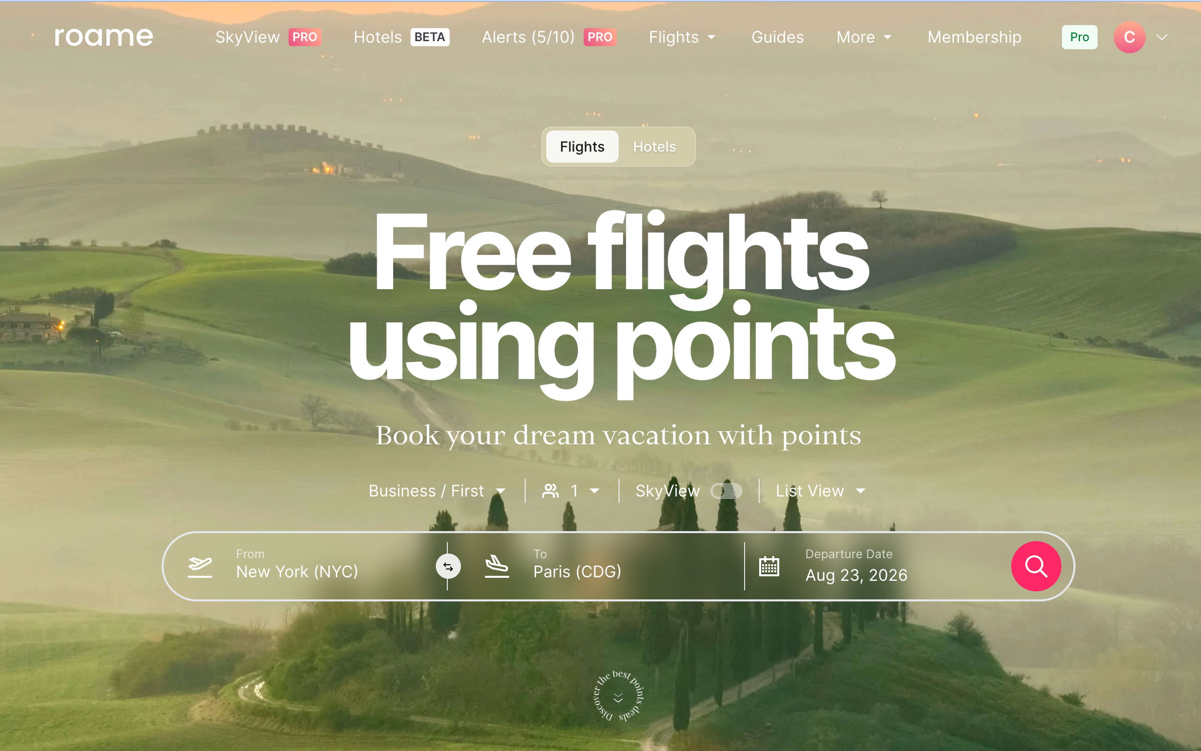 Roame.travel home page.