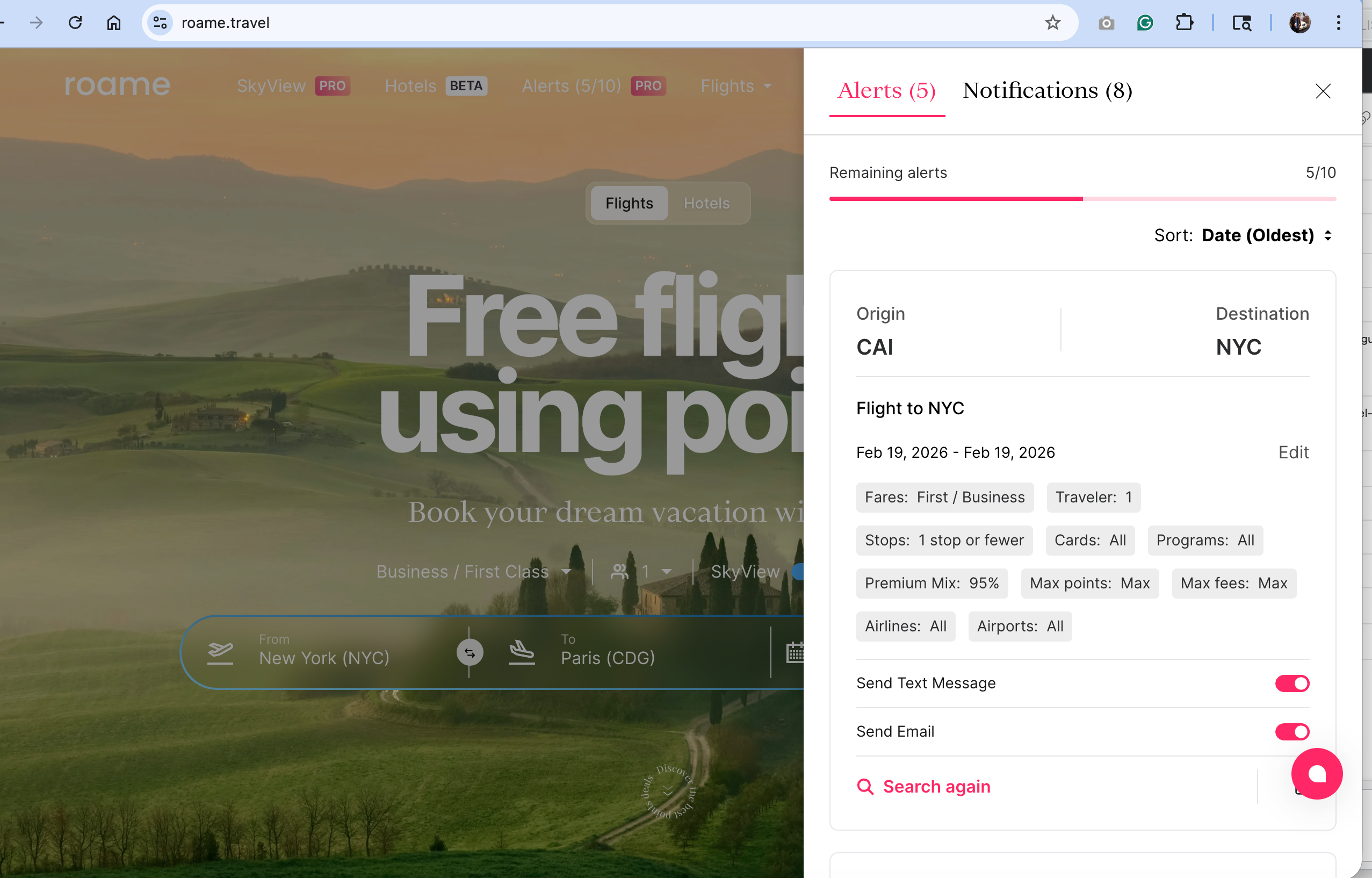 Award alerts. ROAME.TRAVEL