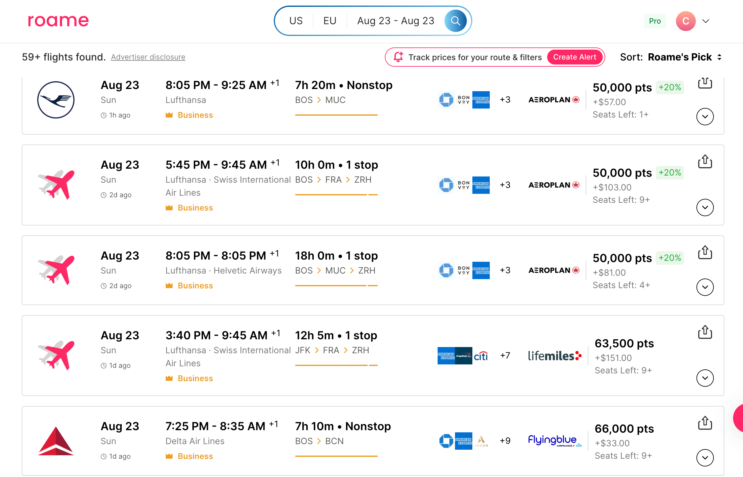 United States to Europe search. 