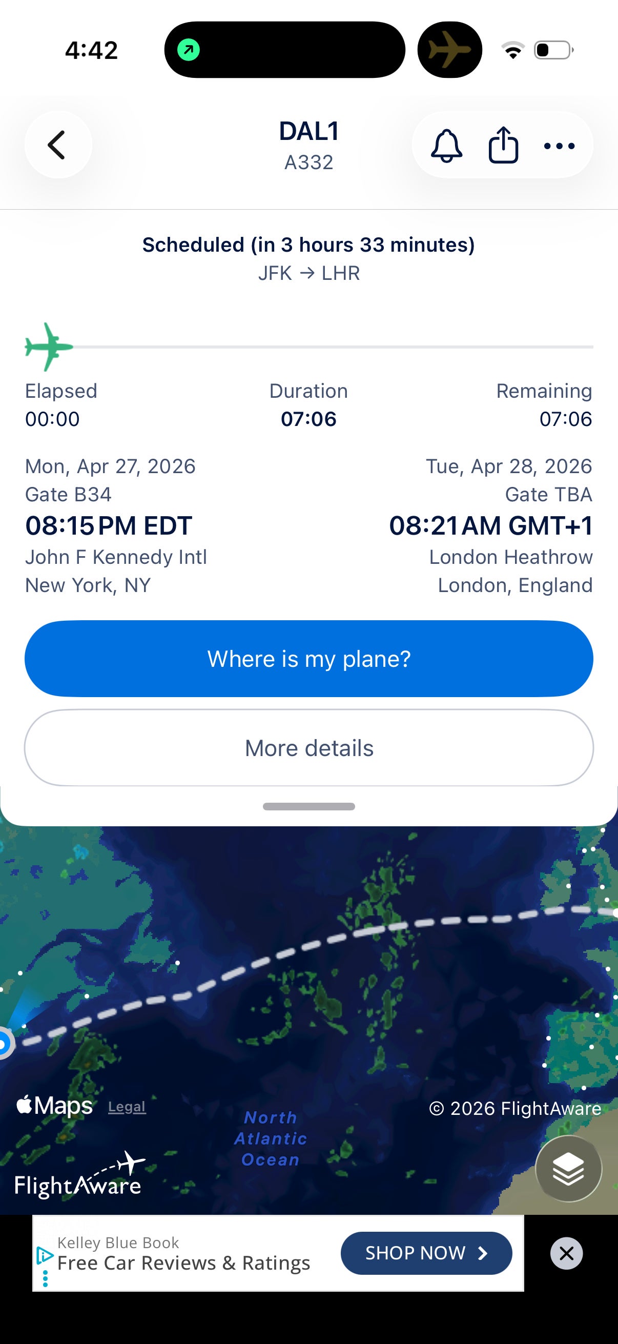 Tracking Delta flight 1 from New York to London.