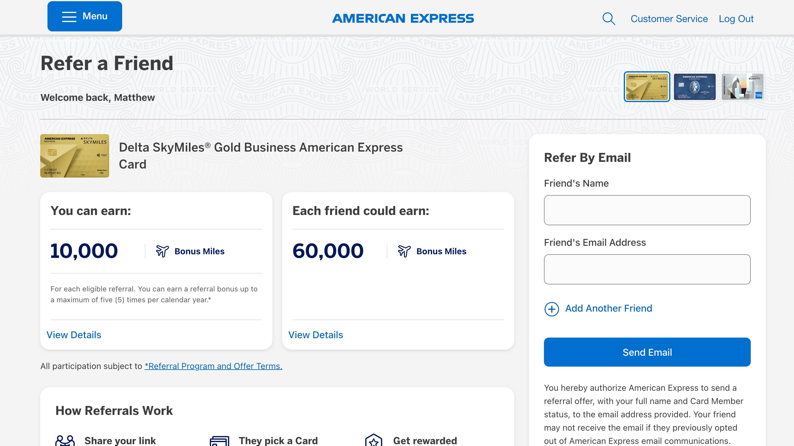 Amex referral page