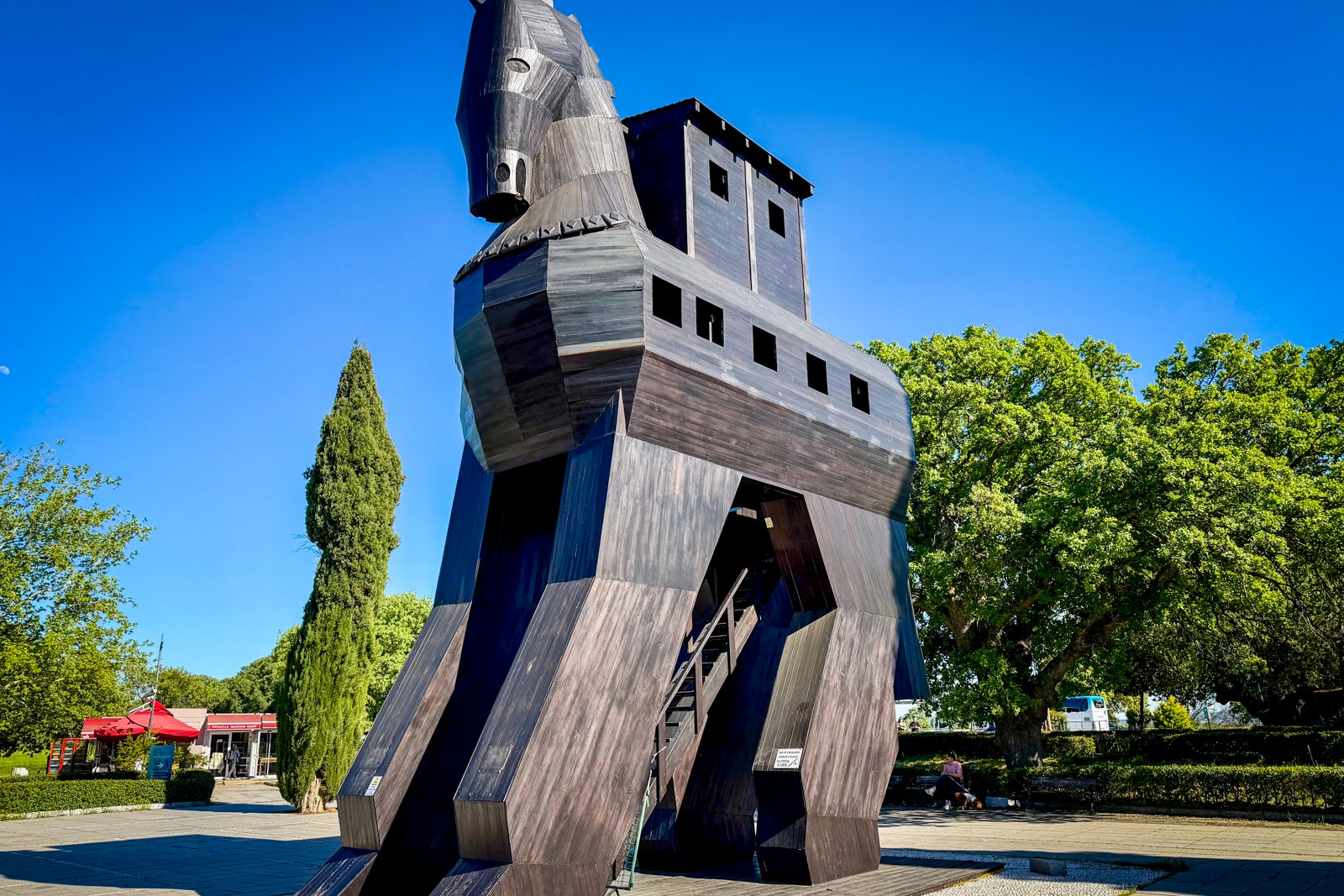 A giant wooden "Trojan horse" is on display at the entrance to the ruins of Troy.