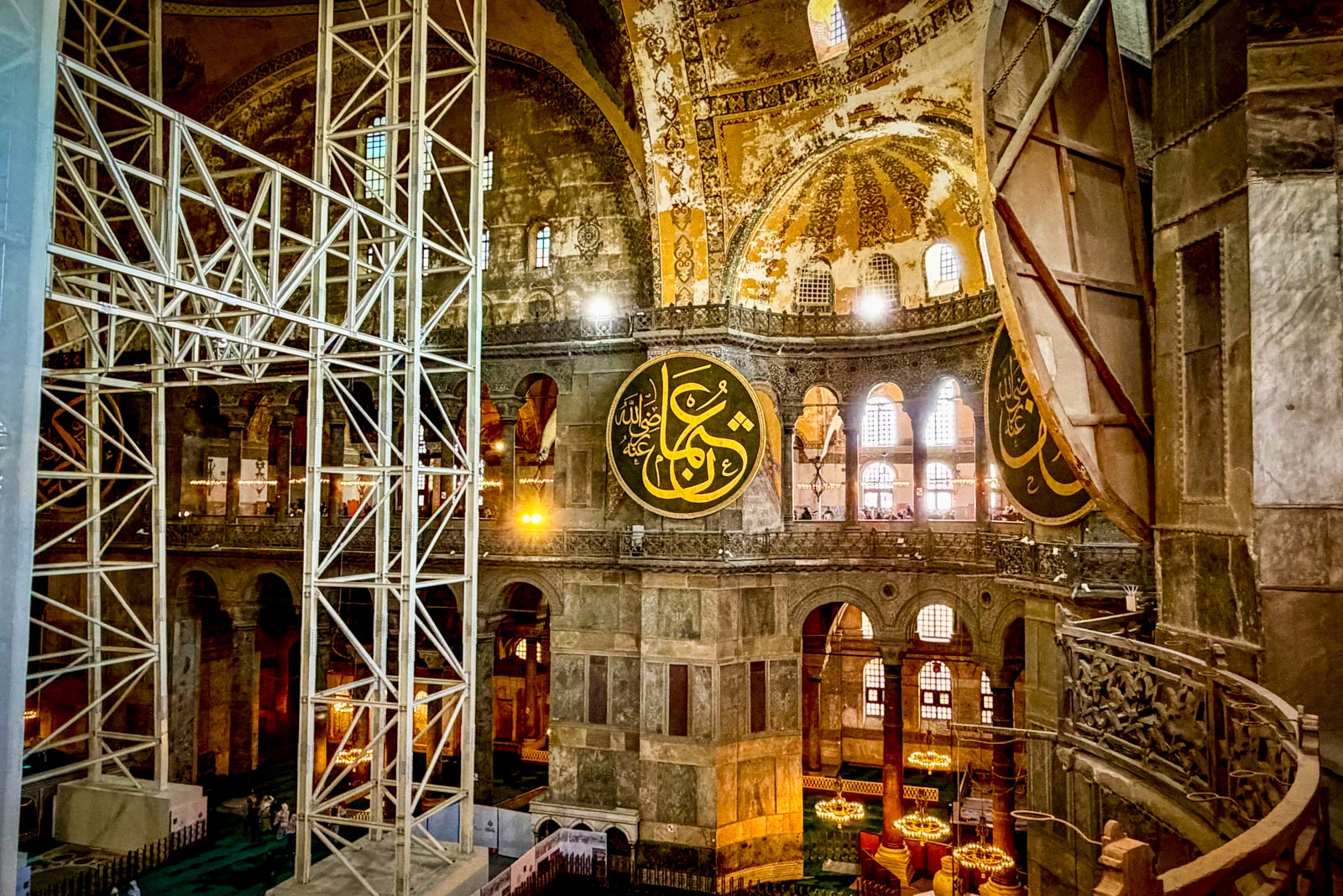 The interior of the 1,500-year-old Byzantine cathedral-turned-mosque in Istanbul known as Hagia Sofia.
