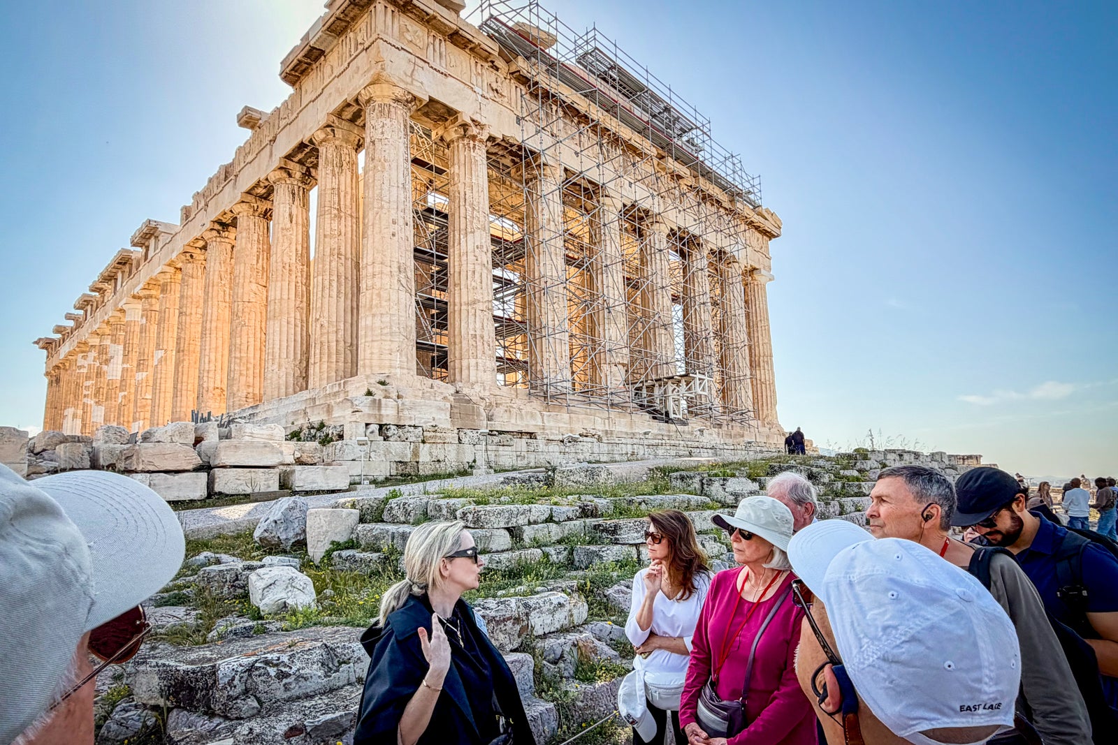 A guide leads Viking passengers on a tour of the Acropolis in Athens.