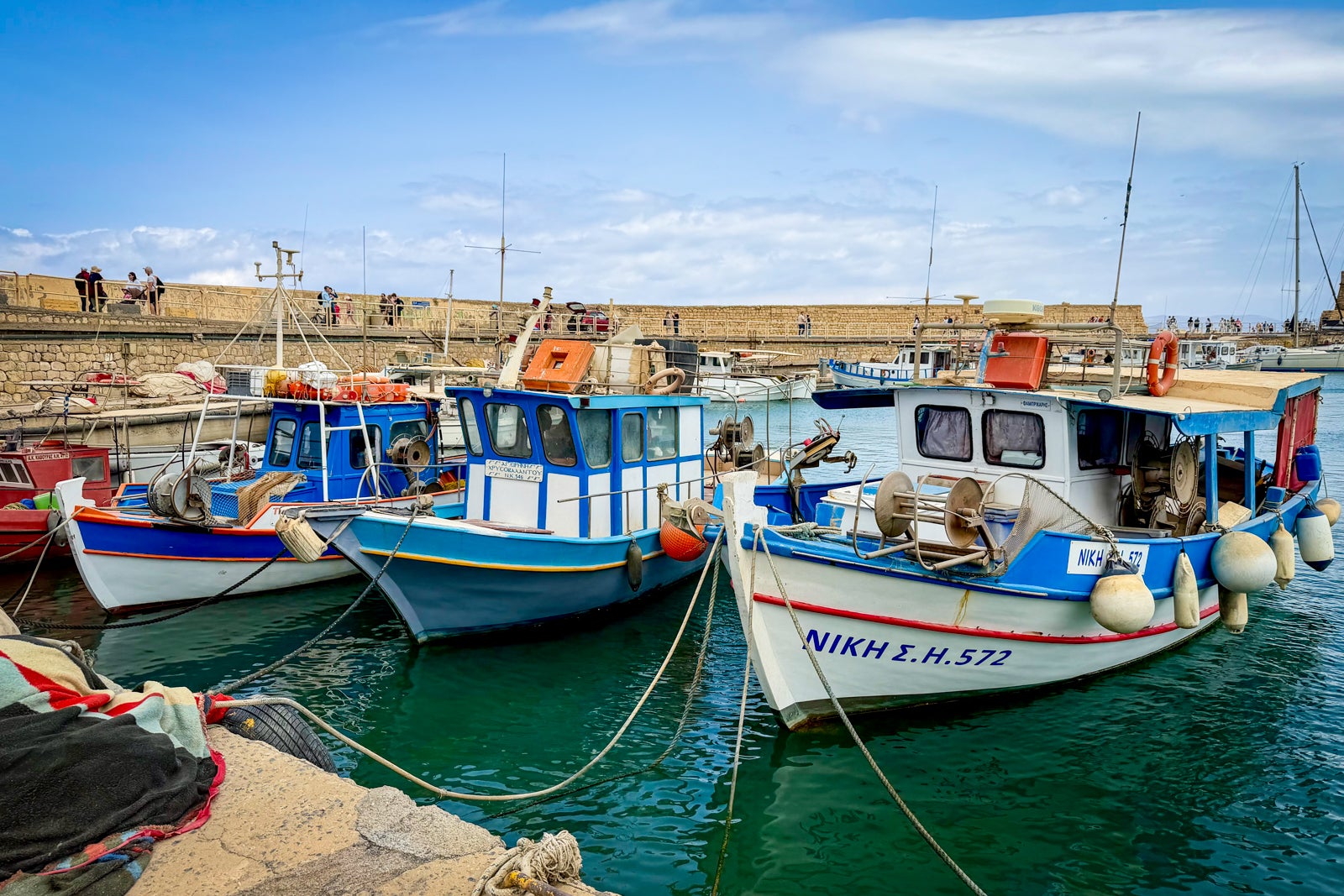 Fishing boats along the waterfront of Heraklion, Crete.
