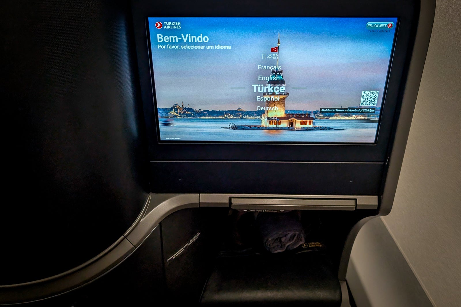 IFE screen for a Turkish Airlines A350-900 business class seat