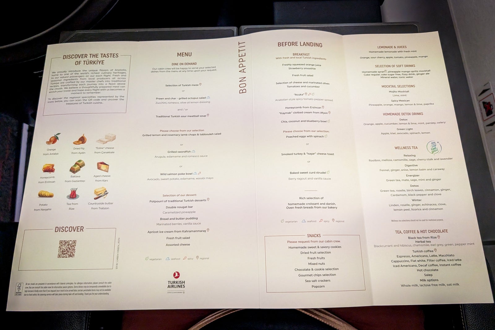 Turkish Airlines business class menu