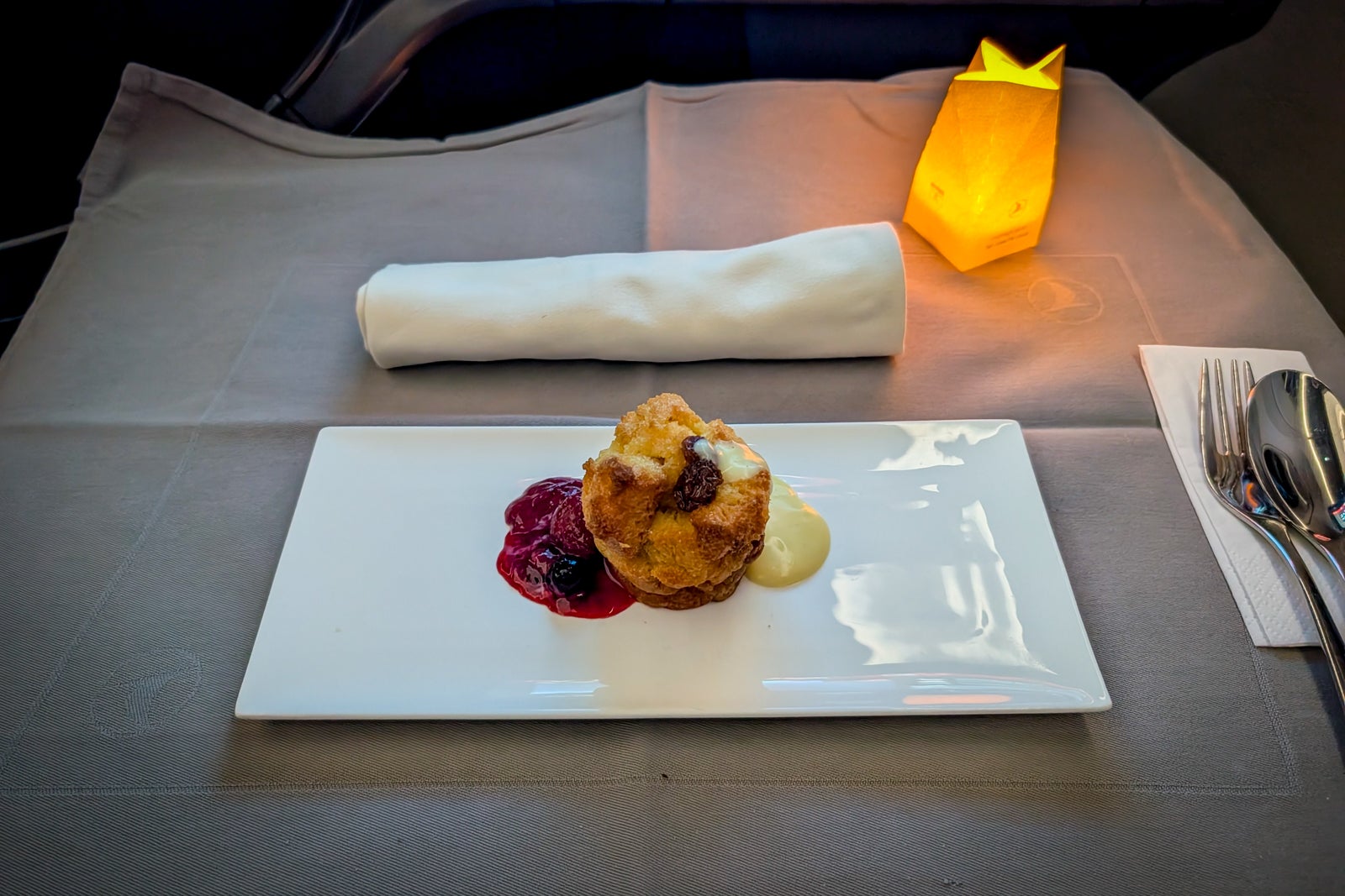 Bread and butter pudding in Turkish Airlines business class