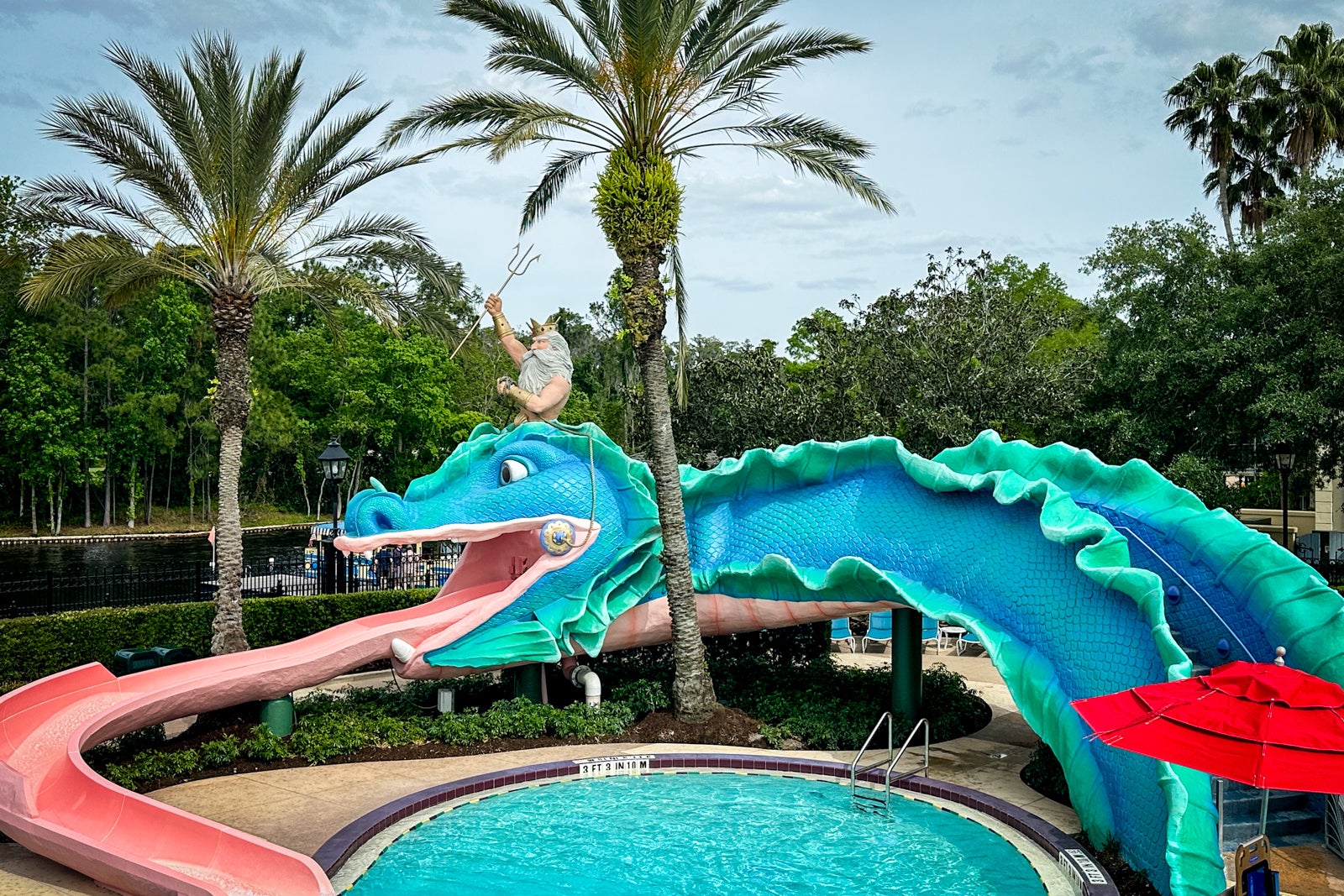 pool with dragon slide