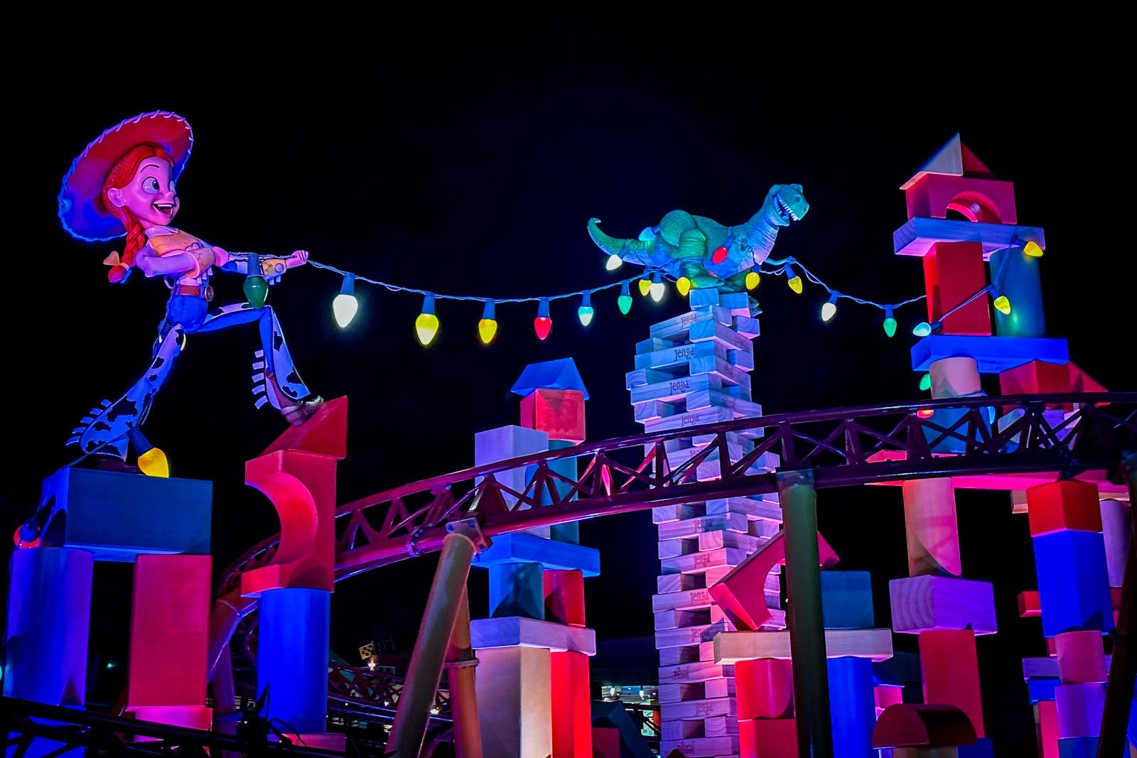 roller coaster at night