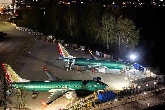 Boeing factory view at night