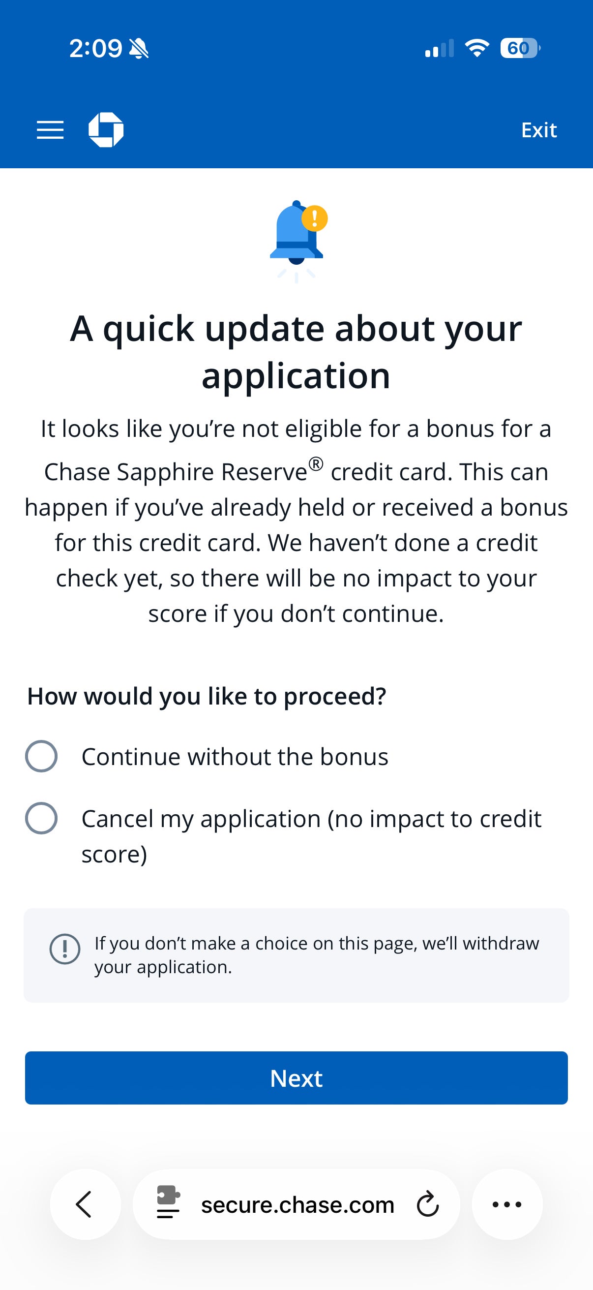 Chase Sapphire Reserve pop-up
