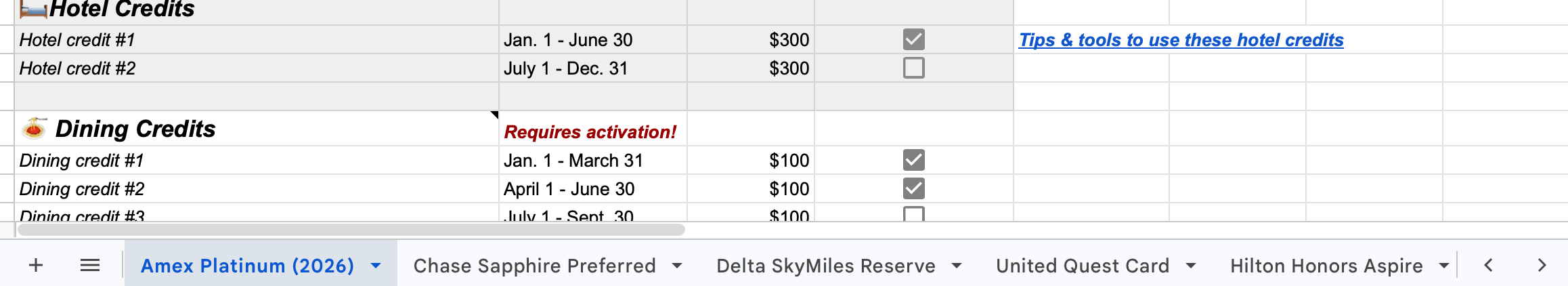 Thrifty Traveler open credit cards tab.