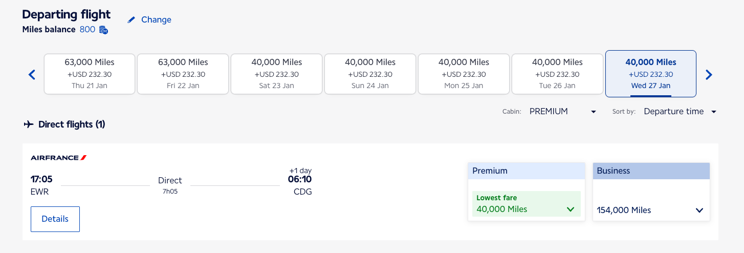 Air France award availability 