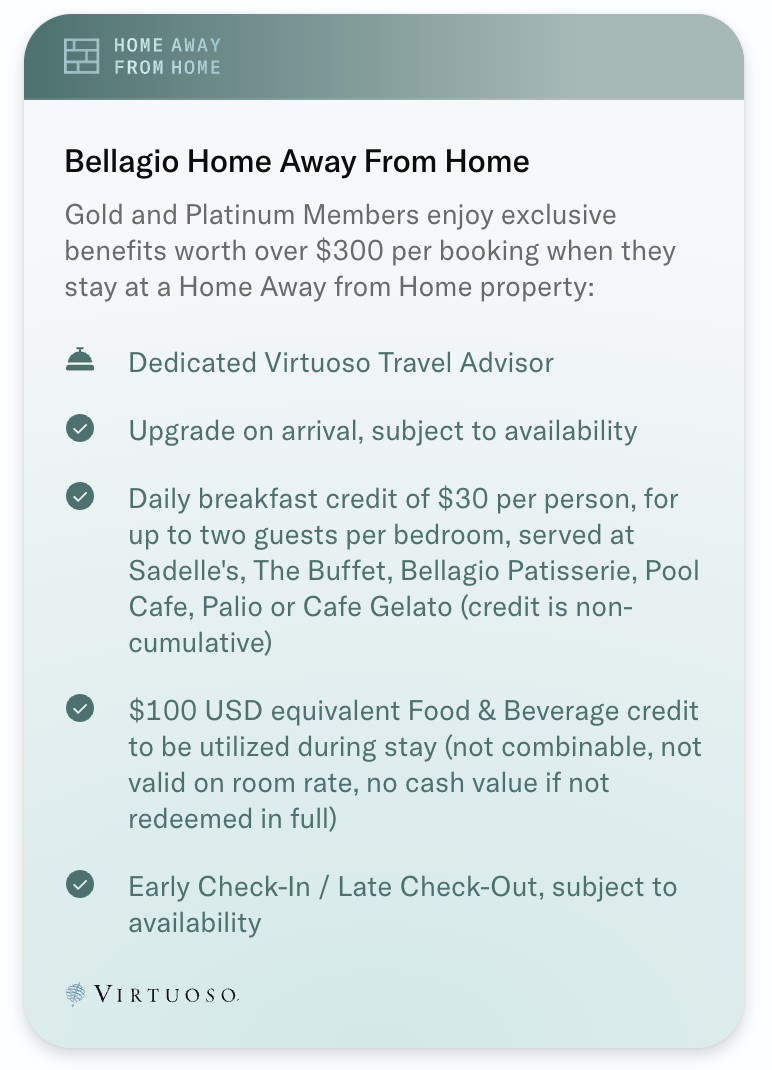 Bilt Home Away from Home perks at Bellagio.