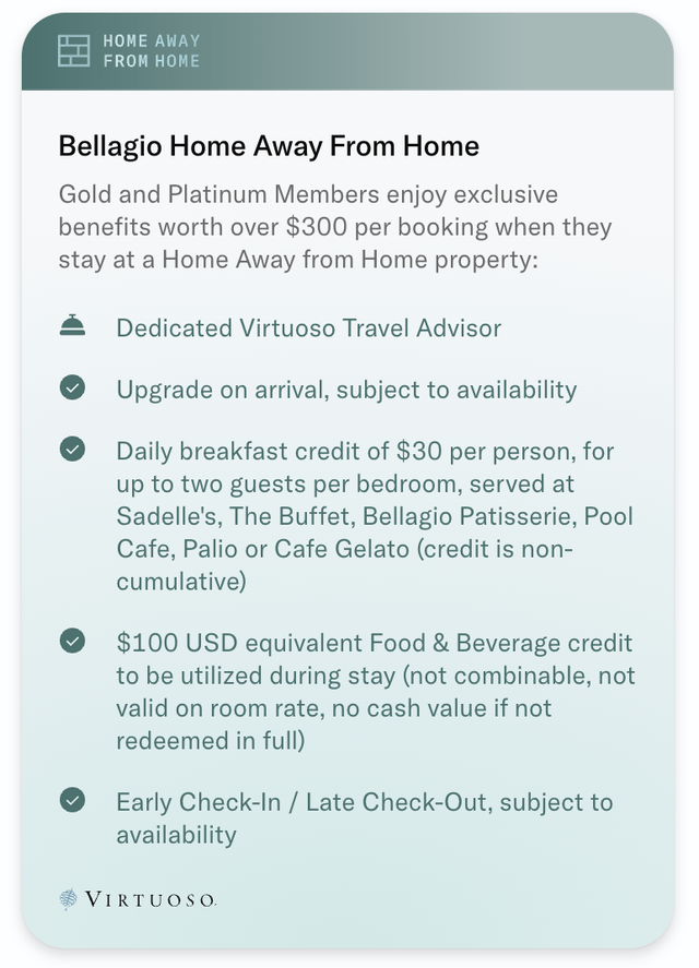 Bilt Home Away from Home perks at Bellagio.