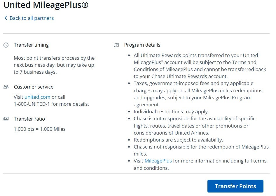 Transferring Chase points to United