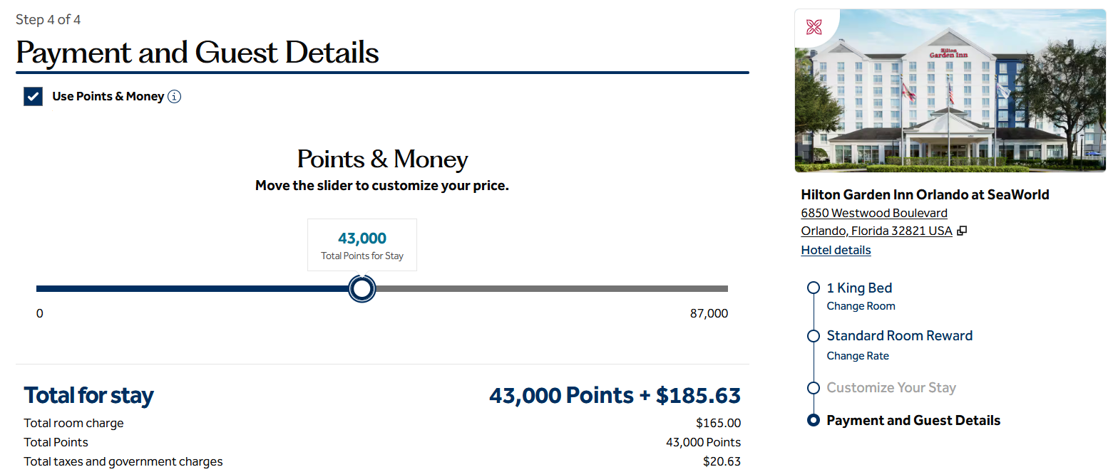 Hilton points and money stay