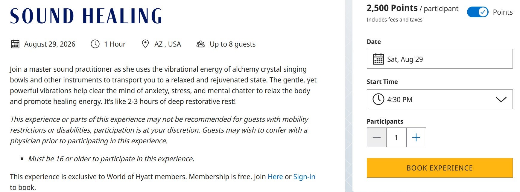 Hyatt Find Experiences sound healing