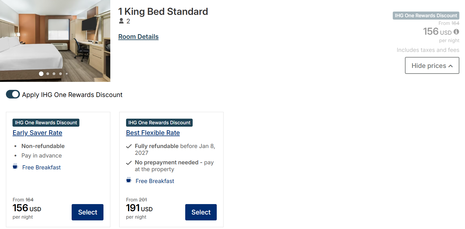 IHG points and cash booking