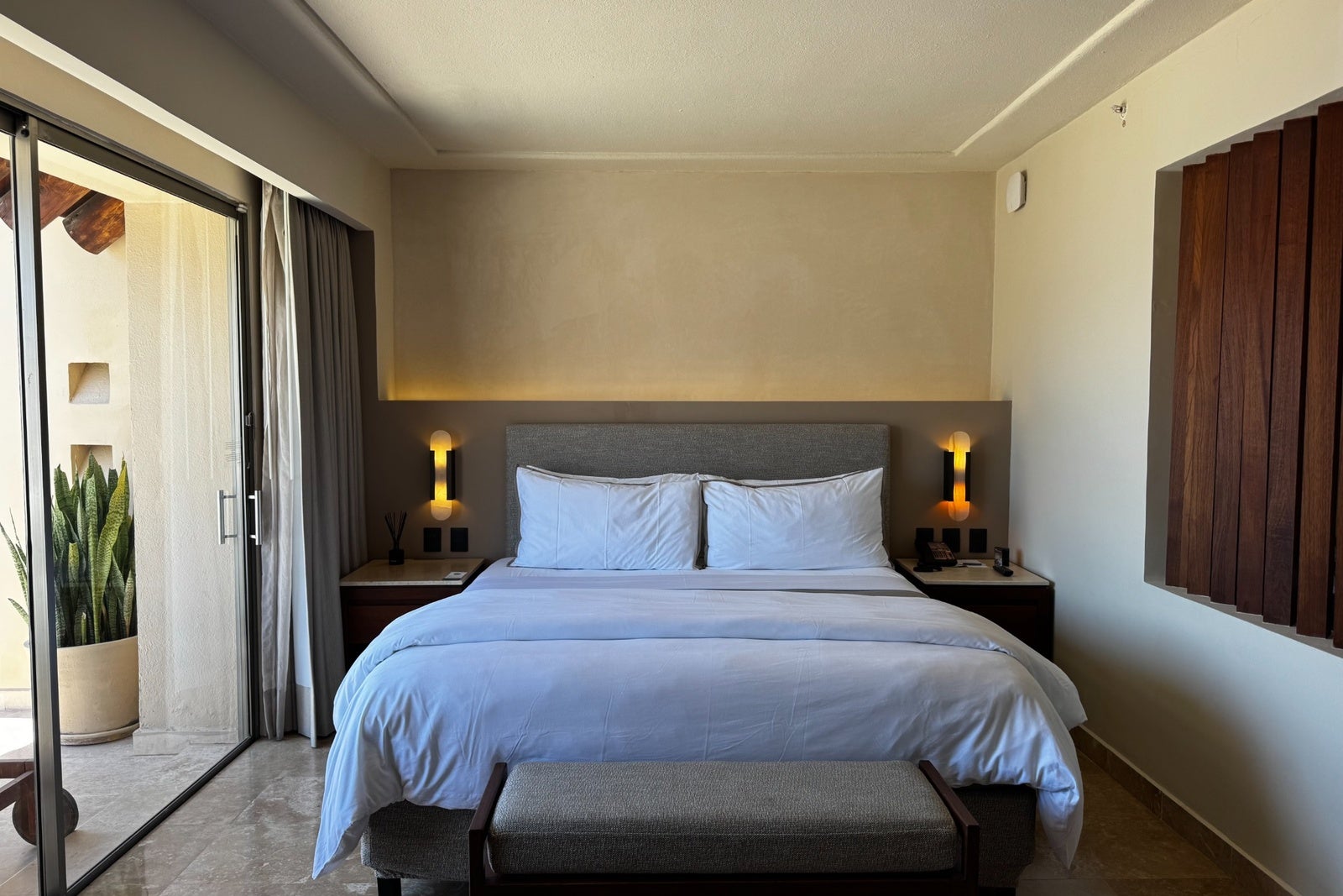 King size bed in guest room at the Westin Playa Vallarta