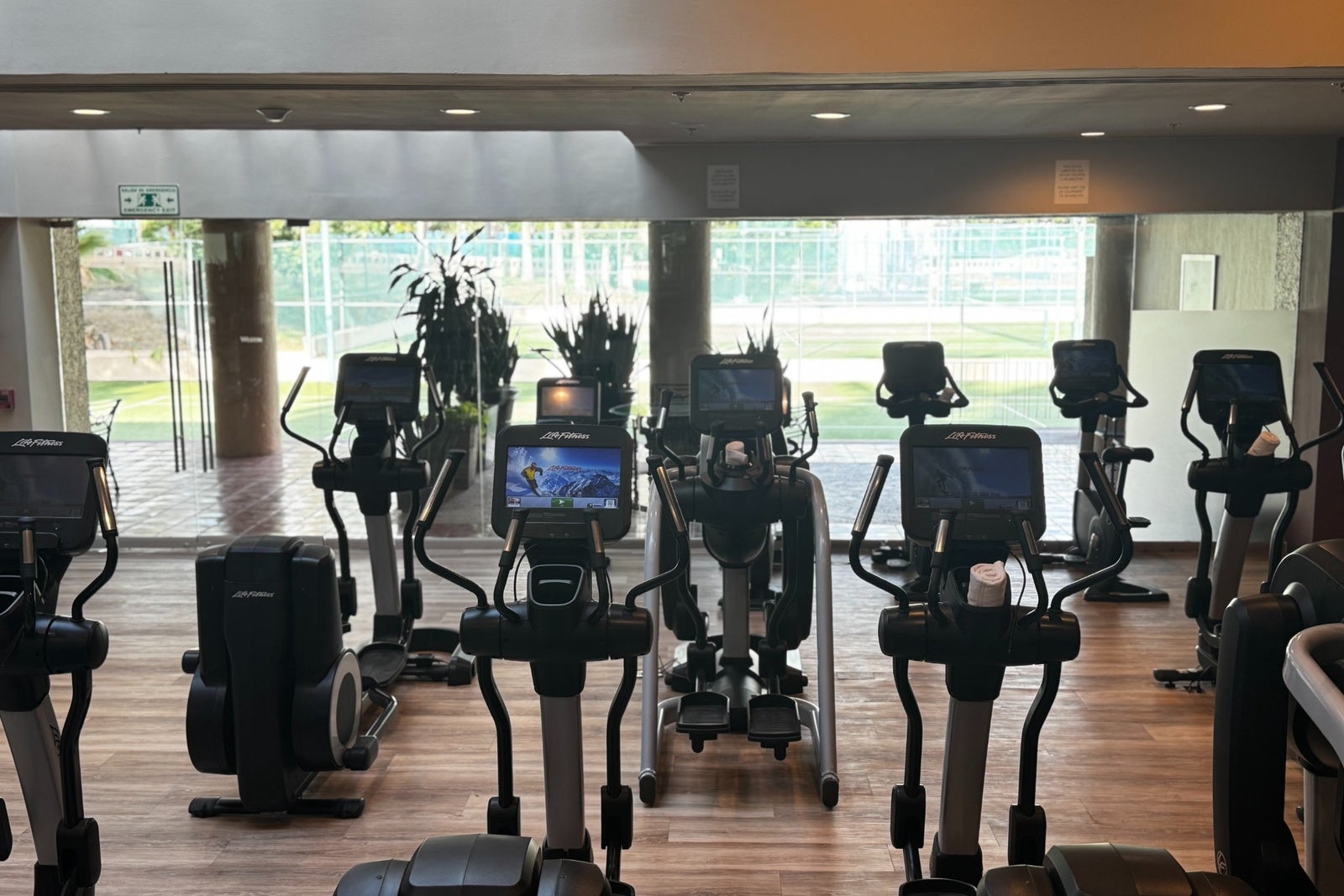Cardio gym equipment overlooking tennis courts at Westin Playa Vallarta