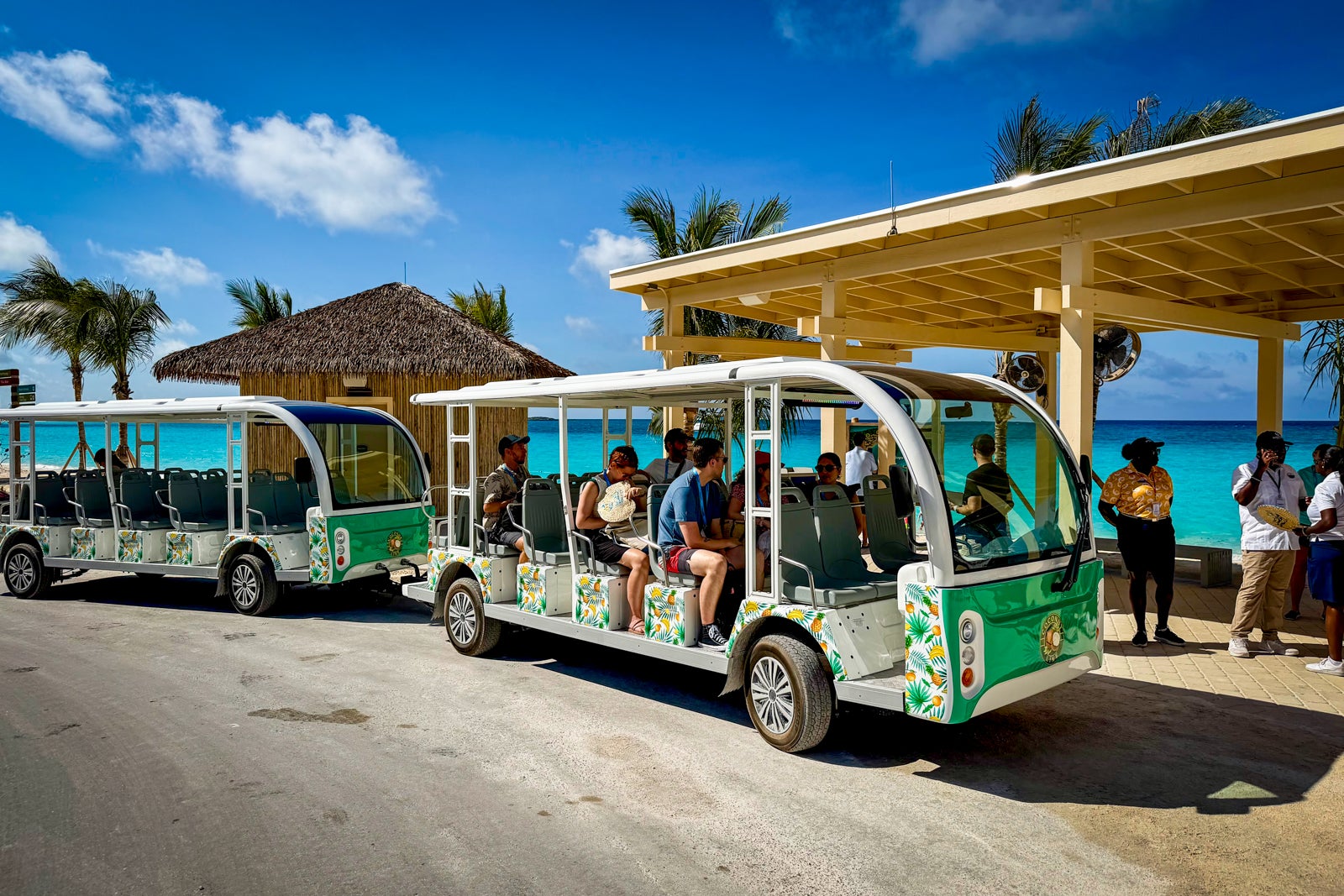 New trams take passengers around the island.