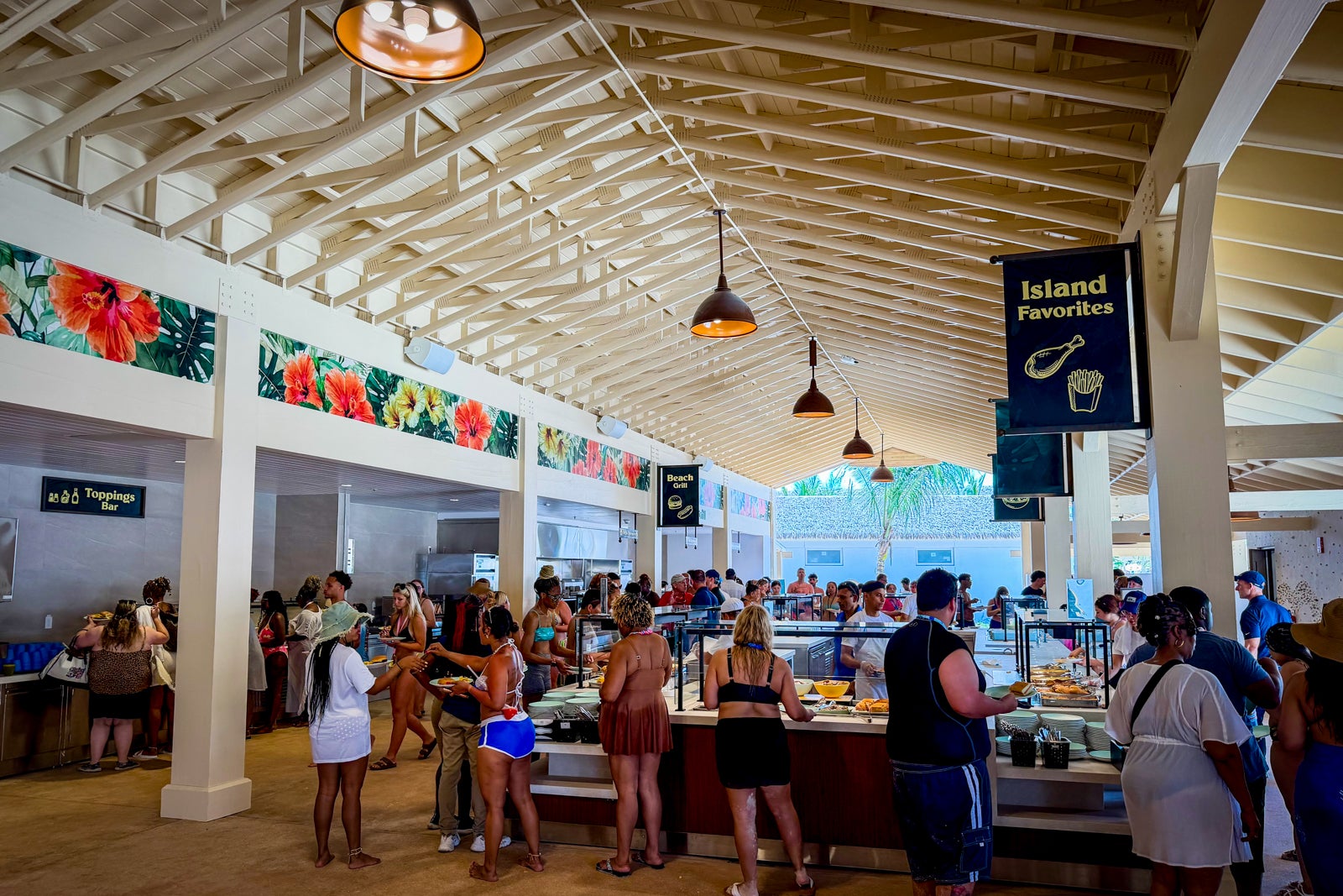 The Hibiscus Beach Grill has a huge food hall with self-serve items.