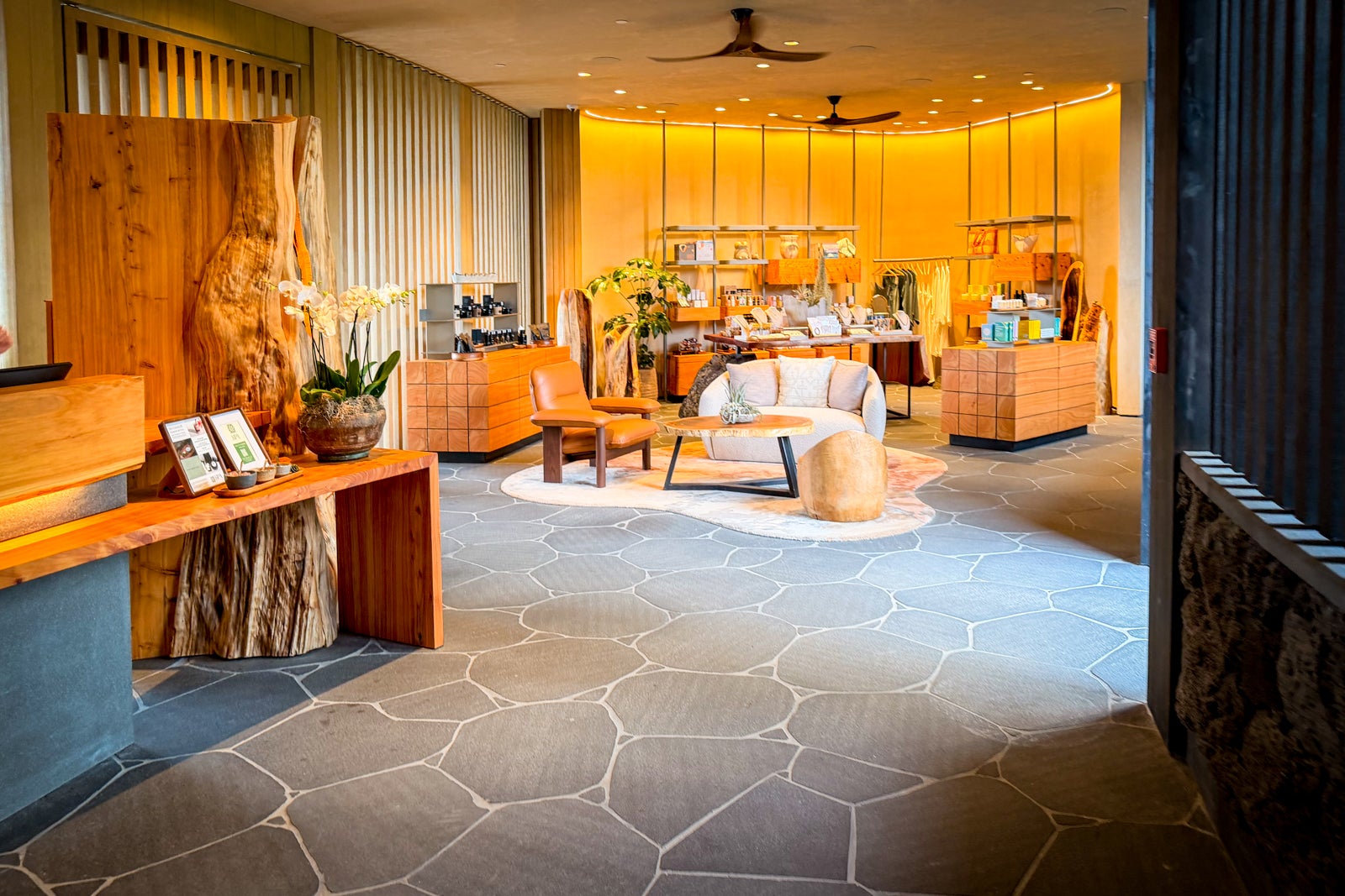 Mauna Kea Beach Hotel Floor, Flooring, Foyer, Furniture, Indoors, Person, Chair