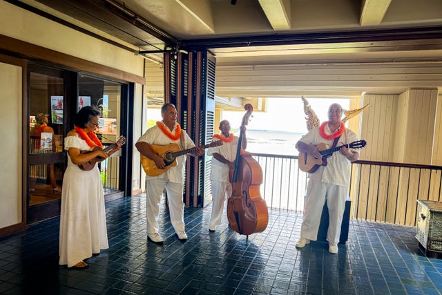 Mauna Kea Beach Hotel Female, Glasses, Guitar, Male, Man, Musical Instrument, Person, Shoe, Woman, Adult