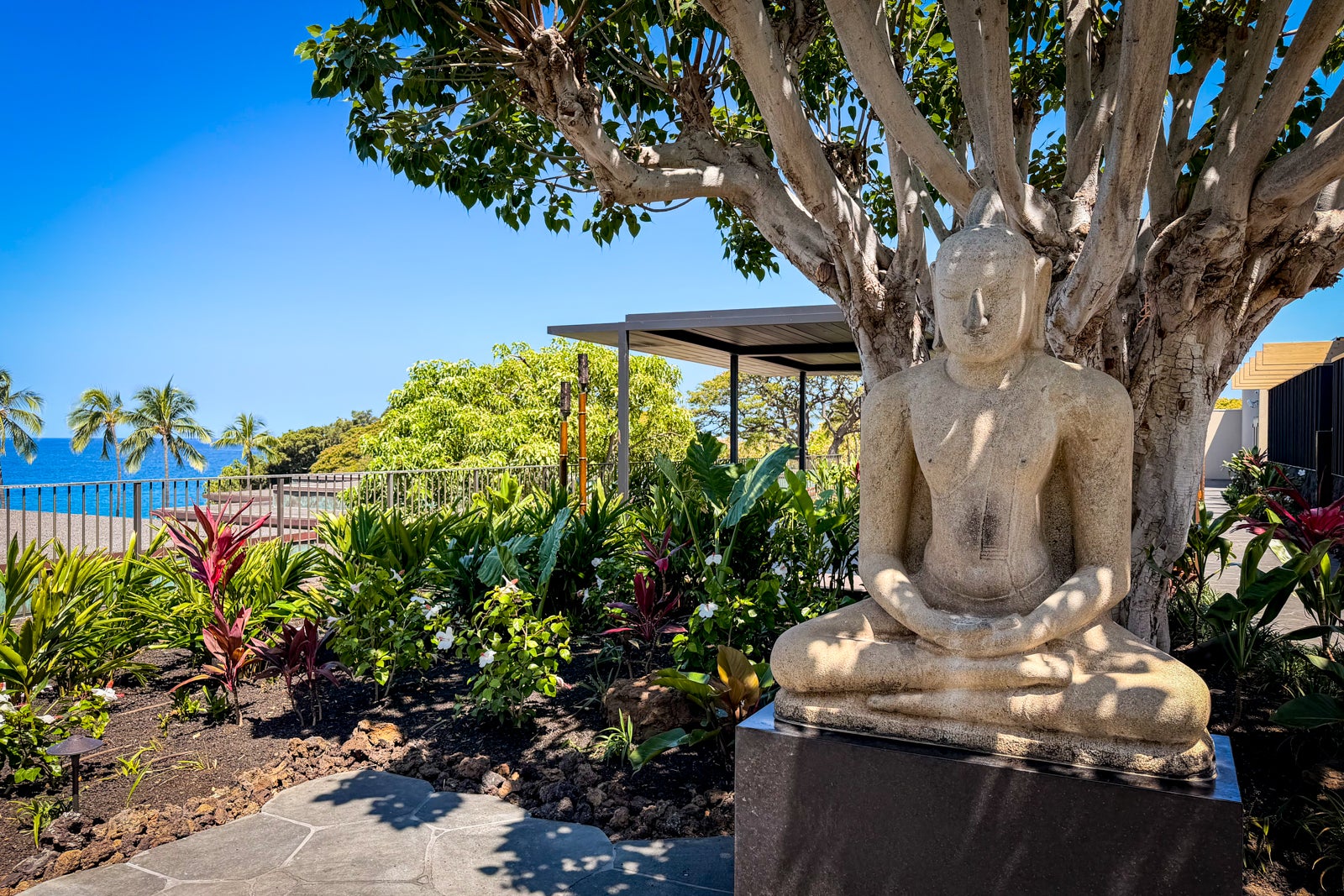 Mauna Kea Beach Hotel Garden, Nature, Outdoors, Path, Person, Potted Plant, Summer, Tree, Walkway, Flagstone