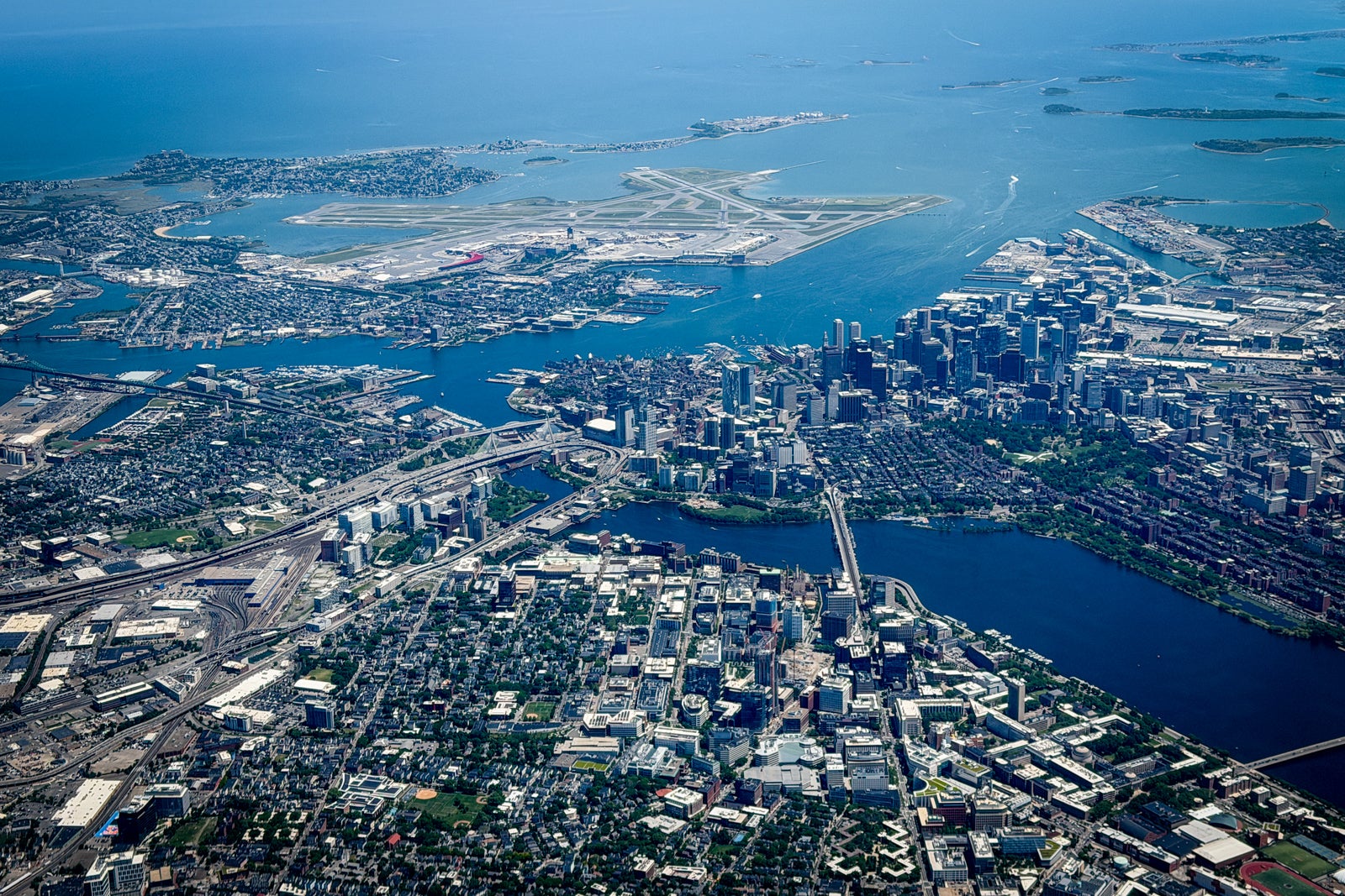 Aerial view of Boston, Massachusetts.