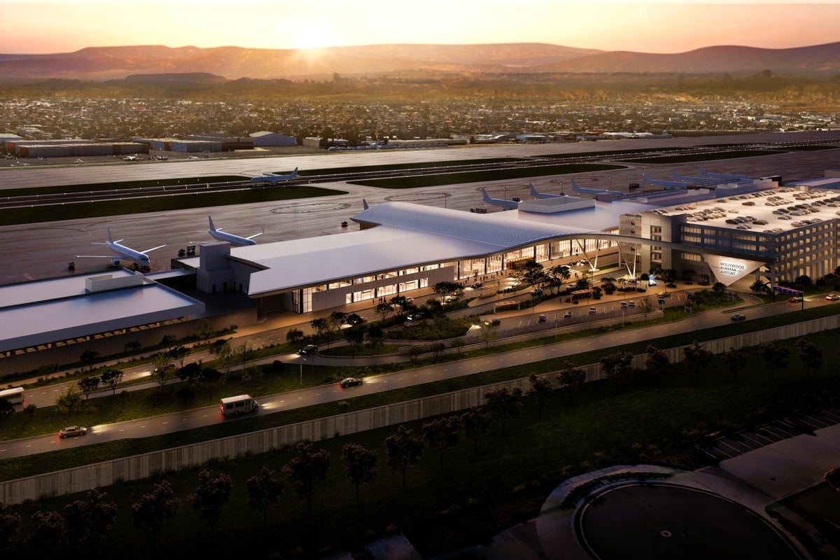Aerial view of new Hollywood Burbank Airport terminal