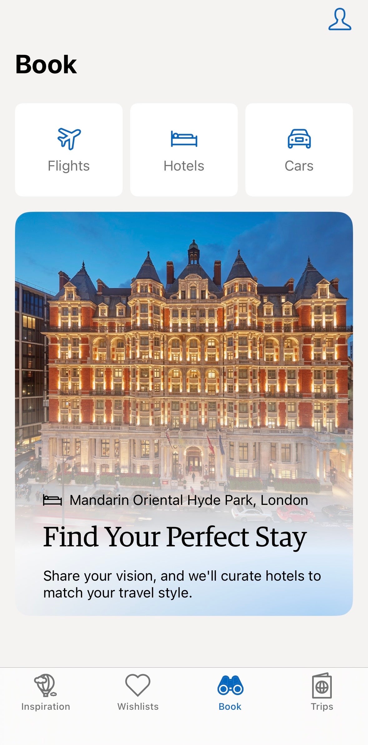 Amex Travel App booking options