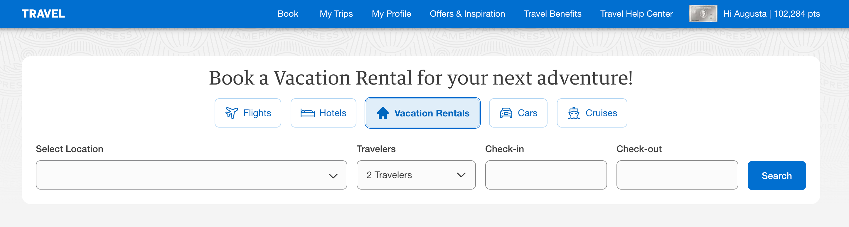 Amex travel book a vacation rental
