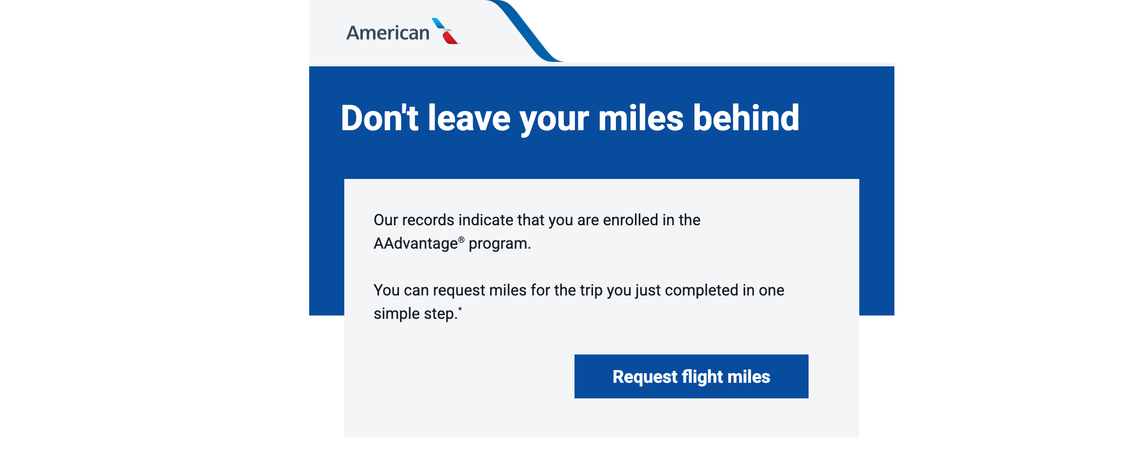 American Airlines don't forget your miles email