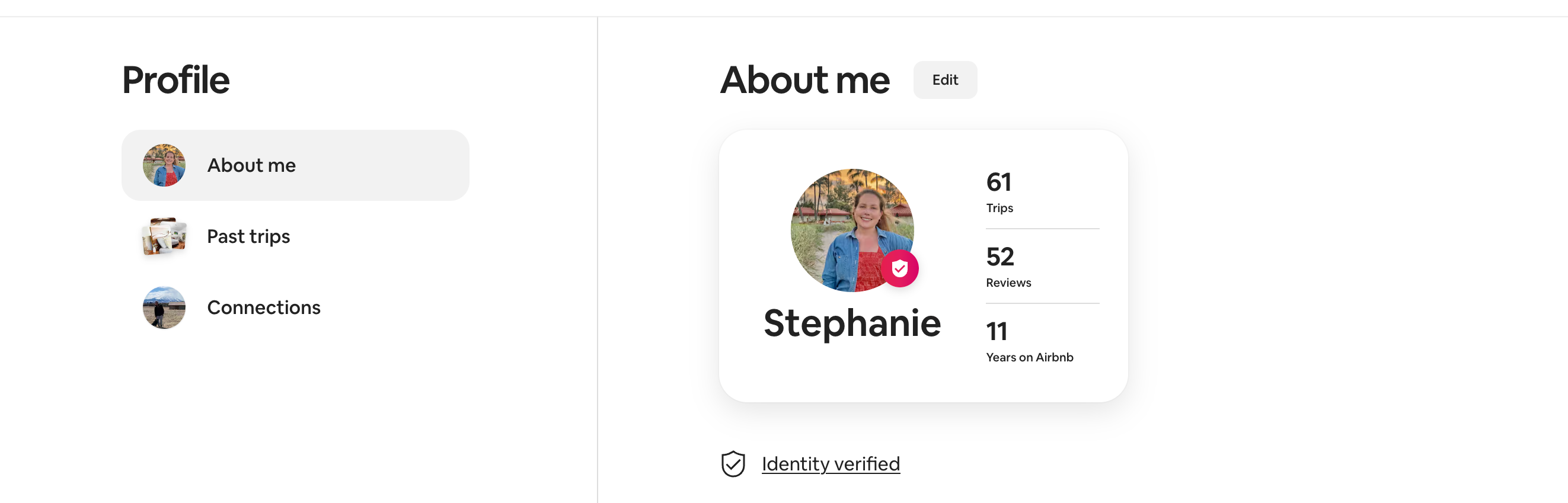 screenshot of Airbnb profile