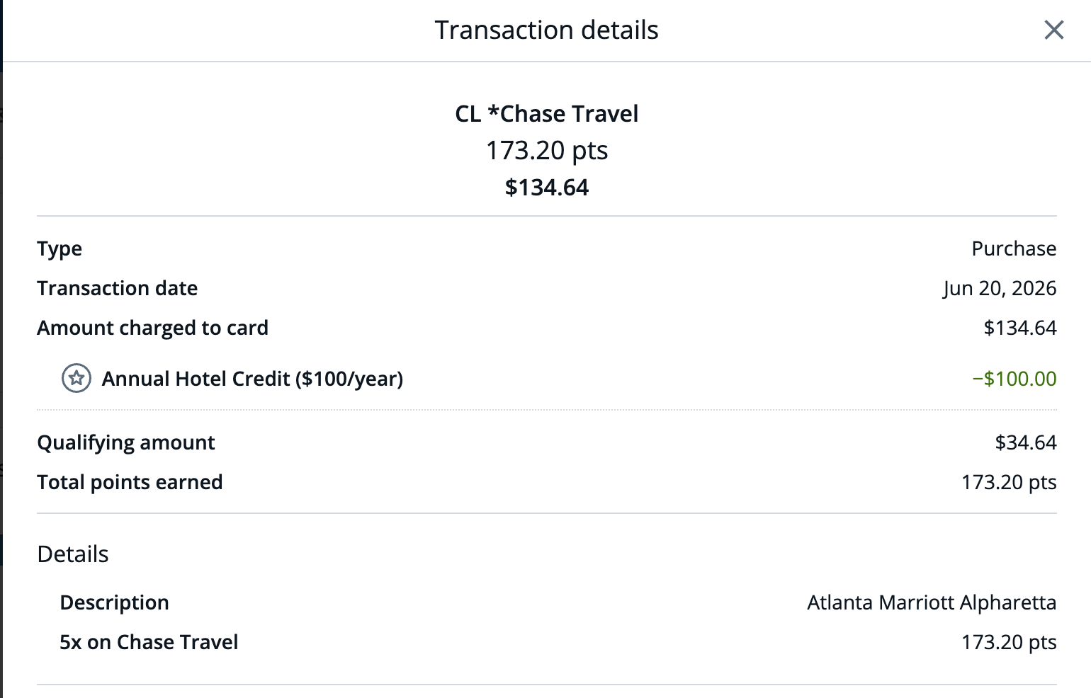 Chase Travel statement
