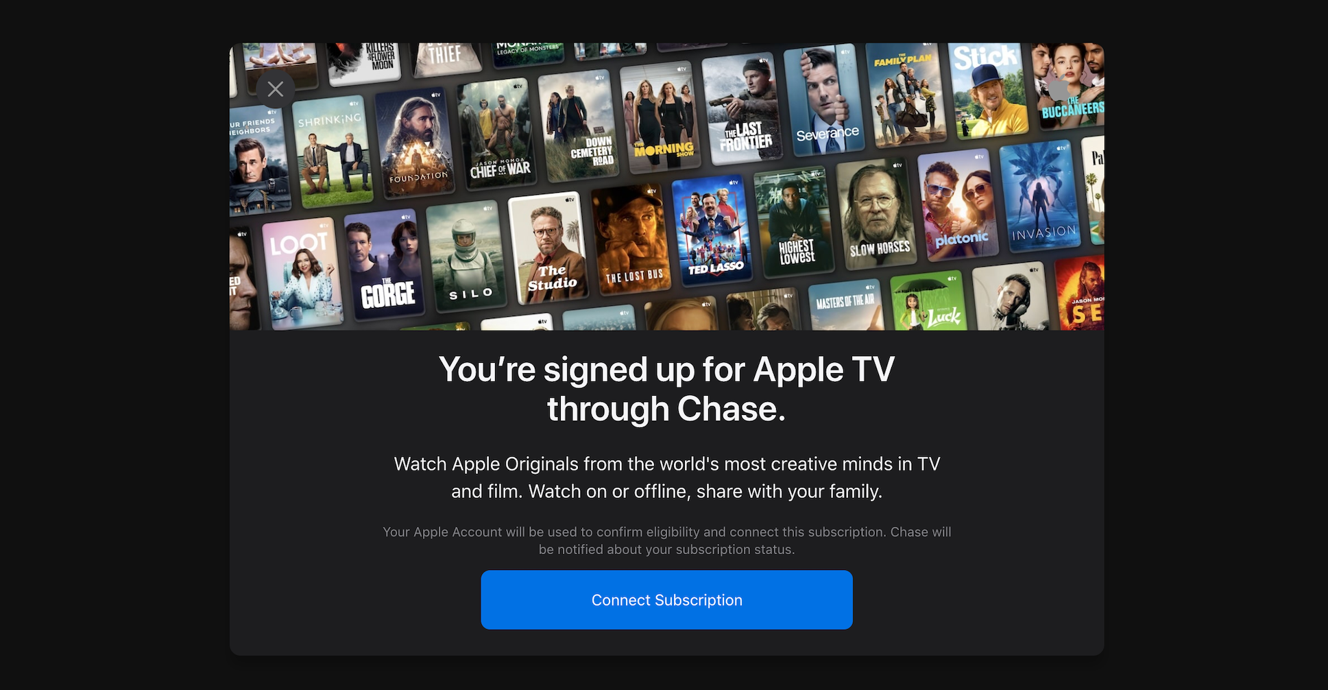 screenshot of linking Sapphire Preferred with Apple TV