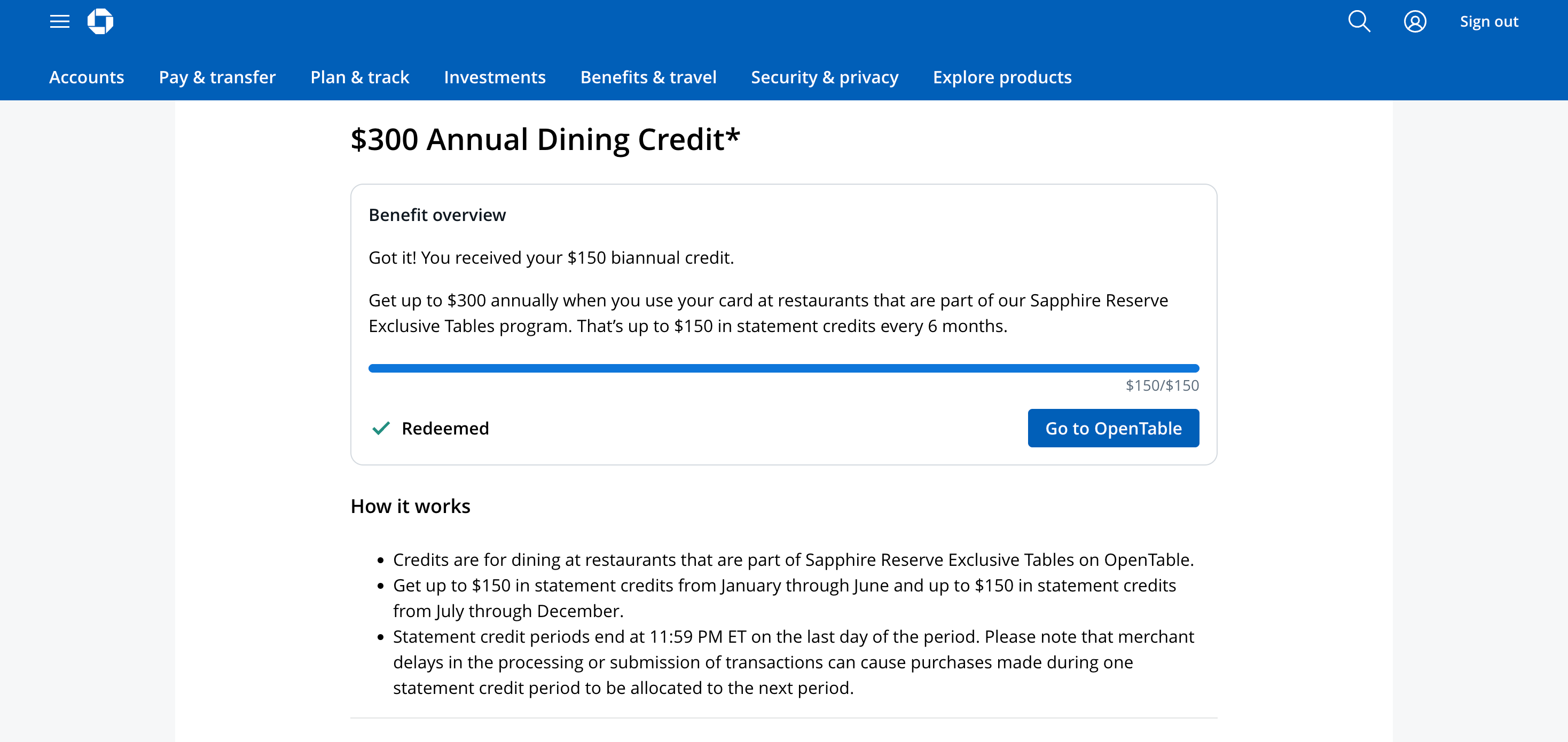 Chase Sapphire Exclusive Tables benefit page