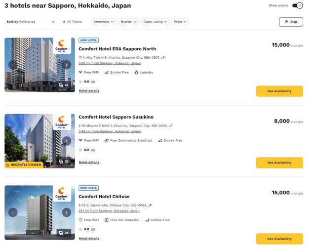 Choice hotels award nights in Japan