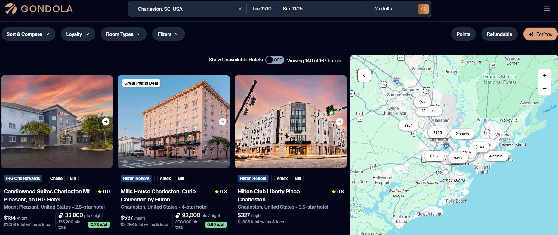 Booking a hotel stay through Gondola