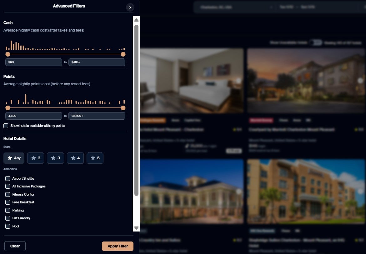 Filters for Gondola's hotel search