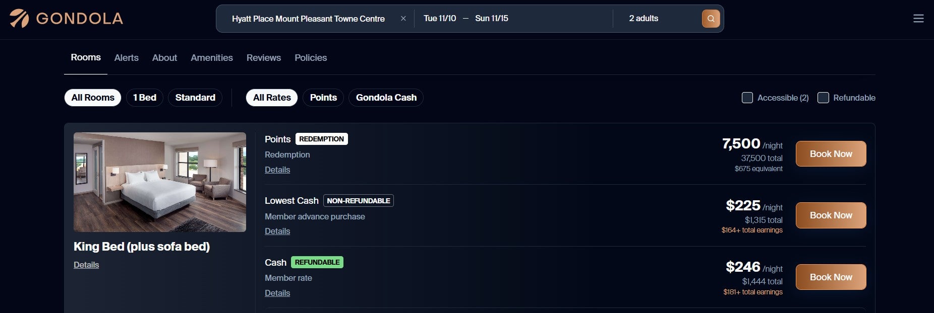 Booking a loyalty-eligible hotel stay through Gondola